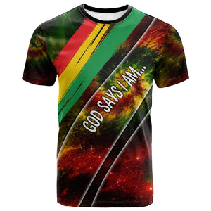 Juneteenth God Says I Am Christian Freedom T shirt Pan African Flag Colors Tie Dye Galaxy