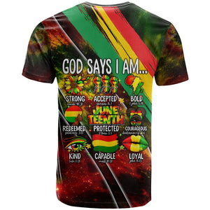 Juneteenth God Says I Am Christian Freedom T shirt Pan African Flag Colors Tie Dye Galaxy