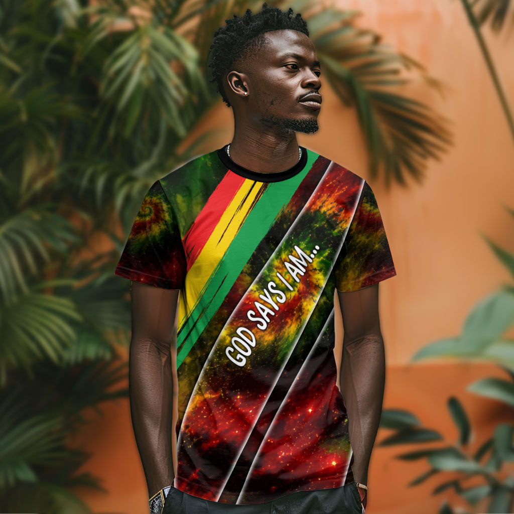 Juneteenth God Says I Am Christian Freedom T shirt Pan African Flag Colors Tie Dye Galaxy