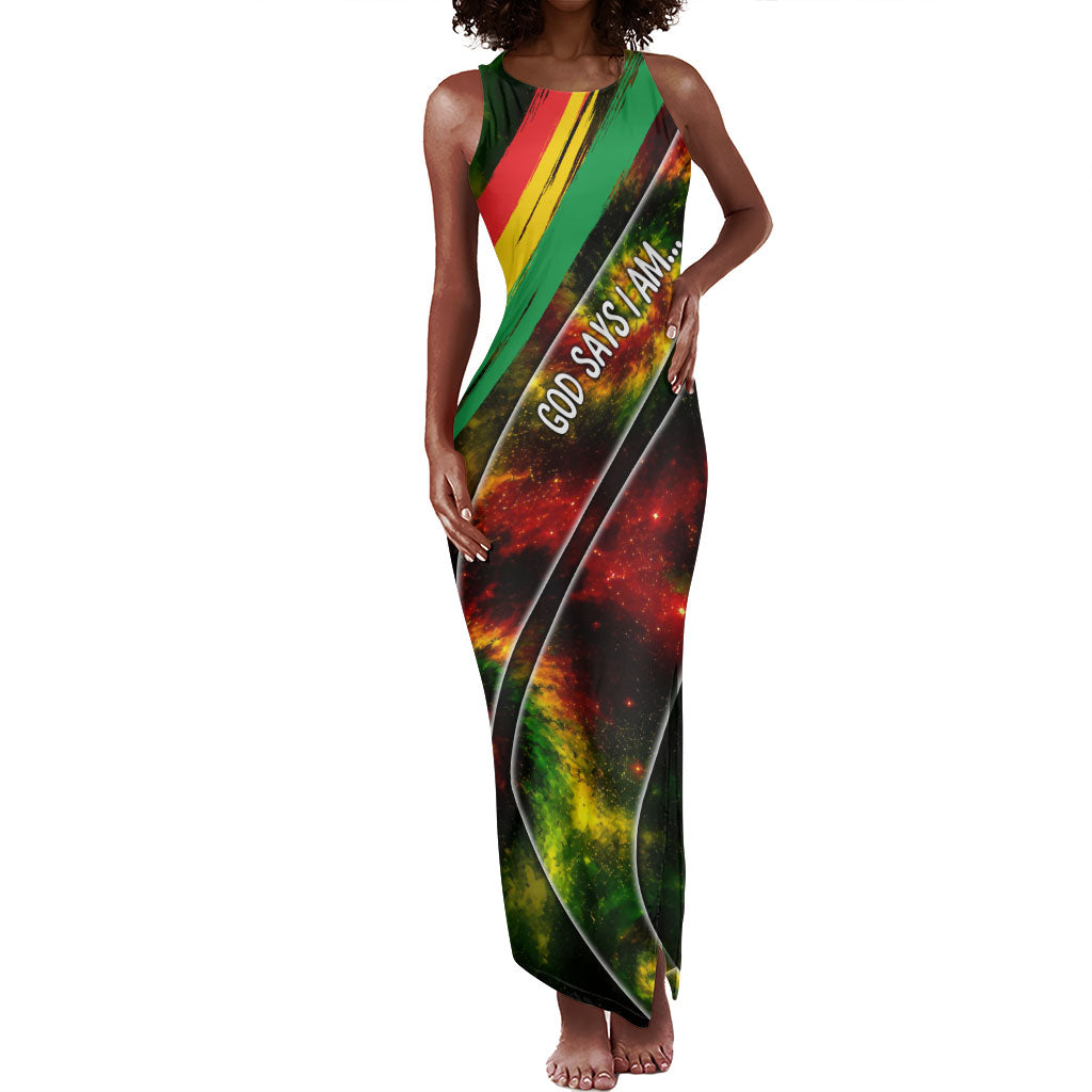 Juneteenth God Says I Am Christian Freedom Tank Maxi Dress Pan African Flag Colors Tie Dye Galaxy