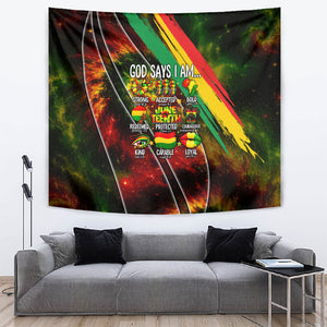 Juneteenth God Says I Am Christian Freedom Tapestry Pan African Flag Colors Tie Dye Galaxy