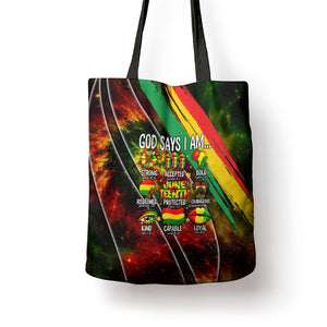 Juneteenth God Says I Am Christian Freedom Tote Bag Pan African Flag Colors Tie Dye Galaxy
