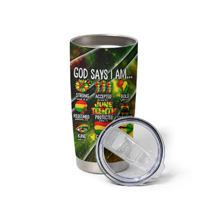Juneteenth God Says I Am Christian Freedom Tumbler Cup Pan African Flag Colors Tie Dye Galaxy
