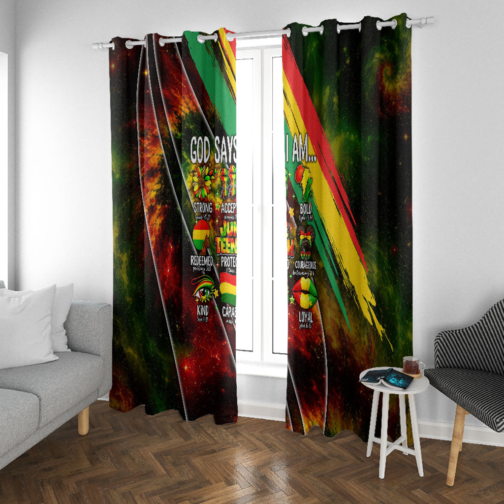 Juneteenth God Says I Am Christian Freedom Window Curtain Pan African Flag Colors Tie Dye Galaxy