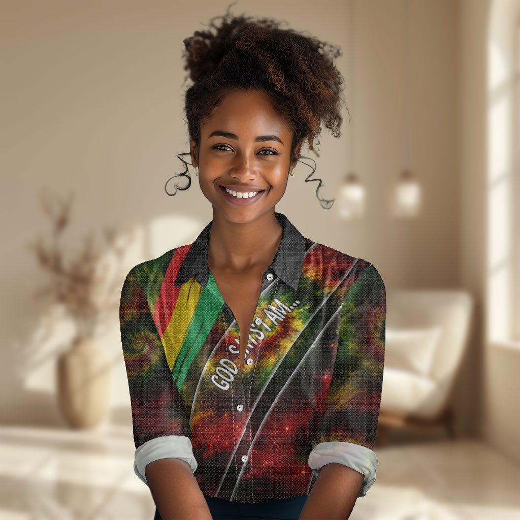 Juneteenth God Says I Am Christian Freedom Women Casual Shirt Pan African Flag Colors Tie Dye Galaxy
