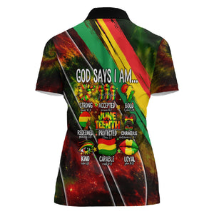 Juneteenth God Says I Am Christian Freedom Women Polo Shirt Pan African Flag Colors Tie Dye Galaxy