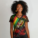 Juneteenth God Says I Am Christian Freedom Women V-Neck T-Shirt Pan African Flag Colors Tie Dye Galaxy