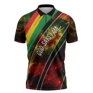 Juneteenth God Says I Am Christian Freedom Zipper Polo Shirt Pan African Flag Colors Tie Dye Galaxy