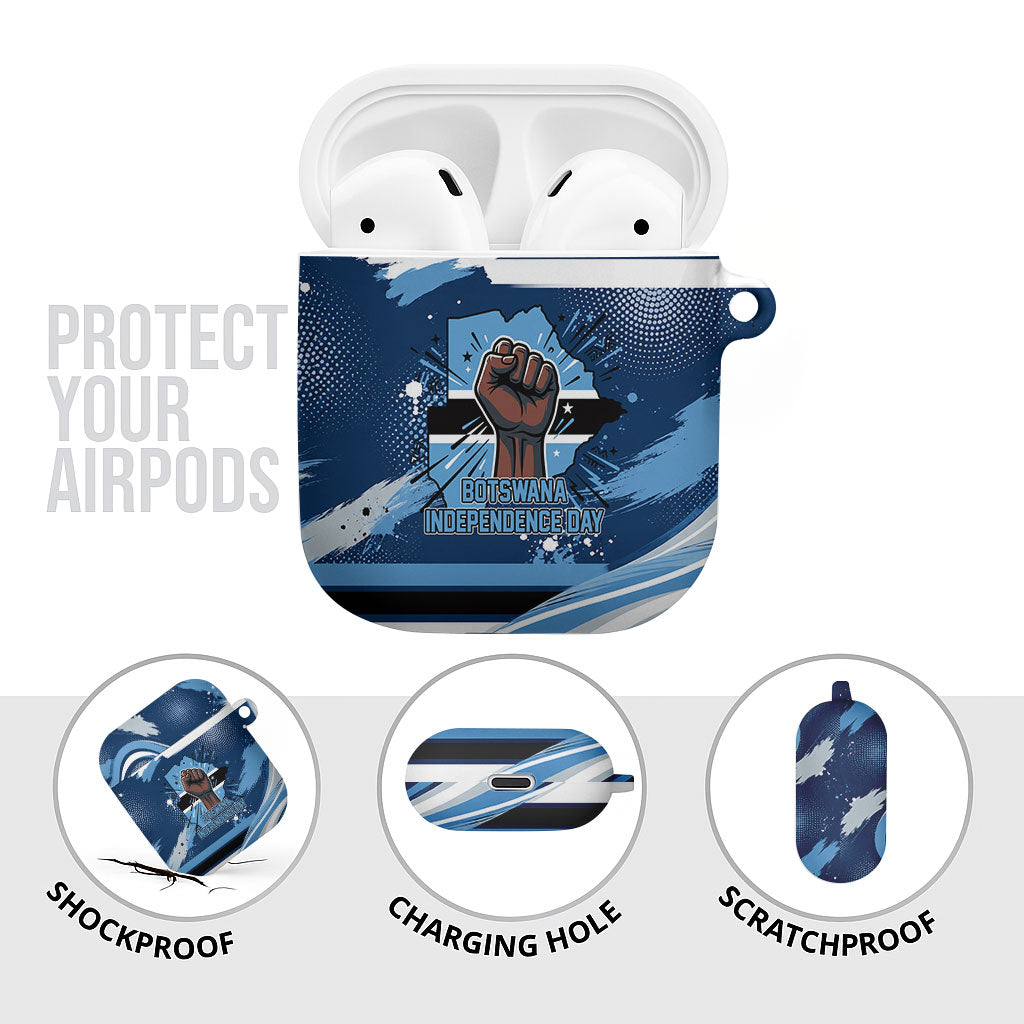 Botswana Independence Day AirPods Case Raised Fist Map Graphic With National Coat Of Arms