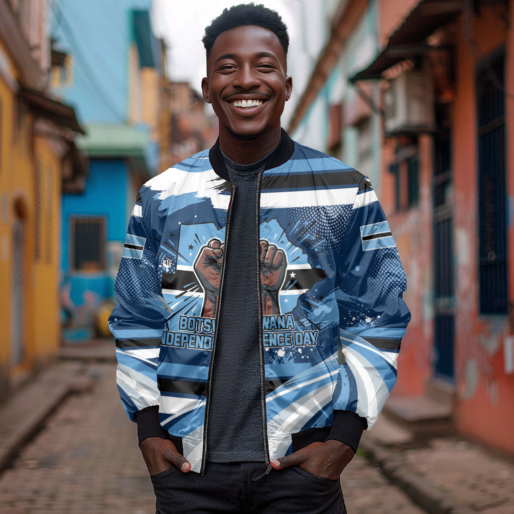 Botswana Independence Day Bomber Jacket Raised Fist Map Graphic With National Coat Of Arms