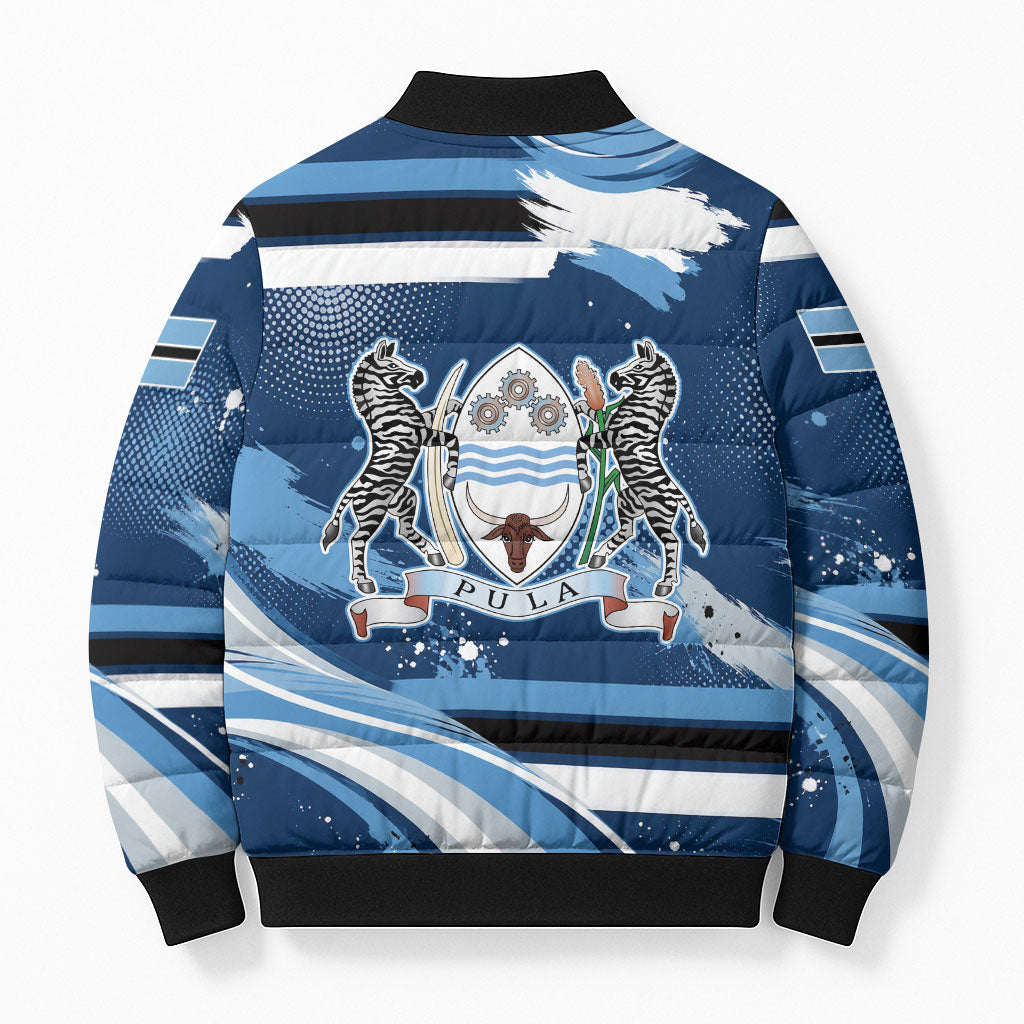Botswana Independence Day Bomber Puffer Jacket Raised Fist Map Graphic With National Coat Of Arms