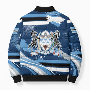 Botswana Independence Day Bomber Puffer Jacket Raised Fist Map Graphic With National Coat Of Arms