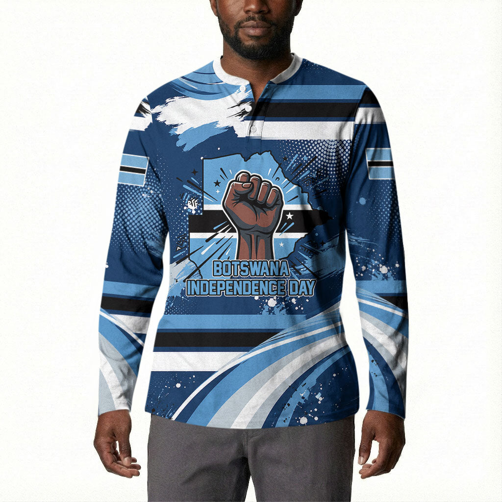 Botswana Independence Day Button Sweatshirt Raised Fist Map Graphic With National Coat Of Arms