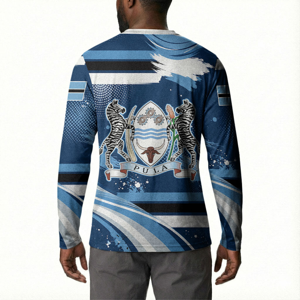 Botswana Independence Day Button Sweatshirt Raised Fist Map Graphic With National Coat Of Arms