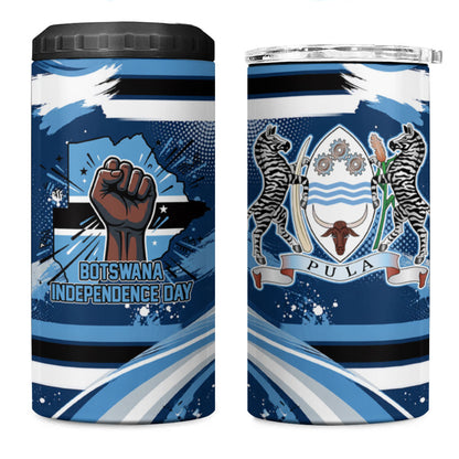 Botswana Independence Day 4 in 1 Can Cooler Tumbler Raised Fist Map Graphic With National Coat Of Arms