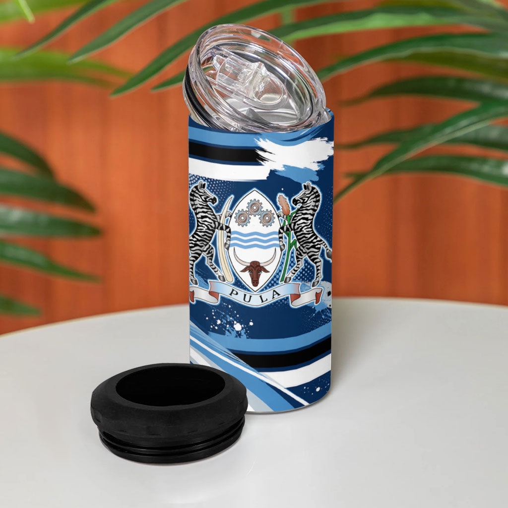 Botswana Independence Day 4 in 1 Can Cooler Tumbler Raised Fist Map Graphic With National Coat Of Arms