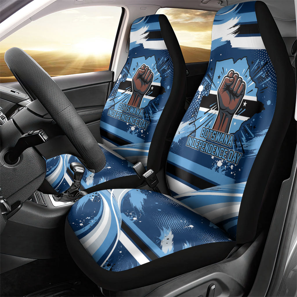 Botswana Independence Day Car Seat Cover Raised Fist Map Graphic With National Coat Of Arms