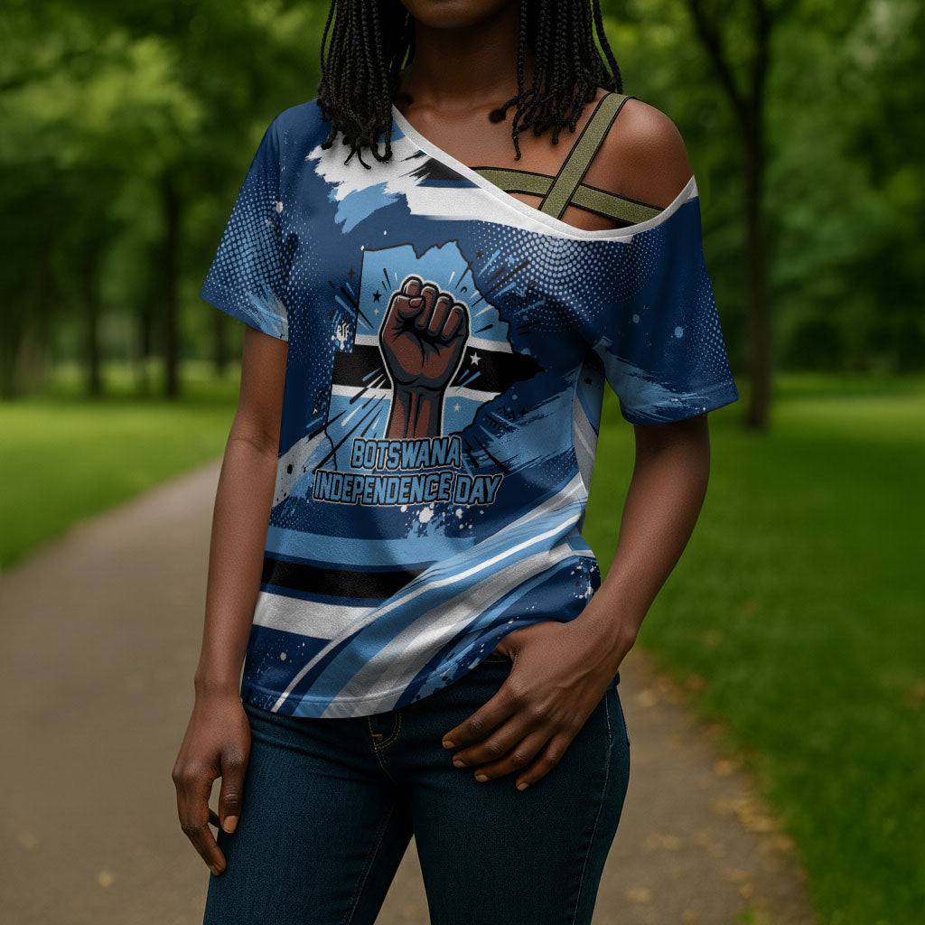 Botswana Independence Day Cross Shoulder Shirt Raised Fist Map Graphic With National Coat Of Arms