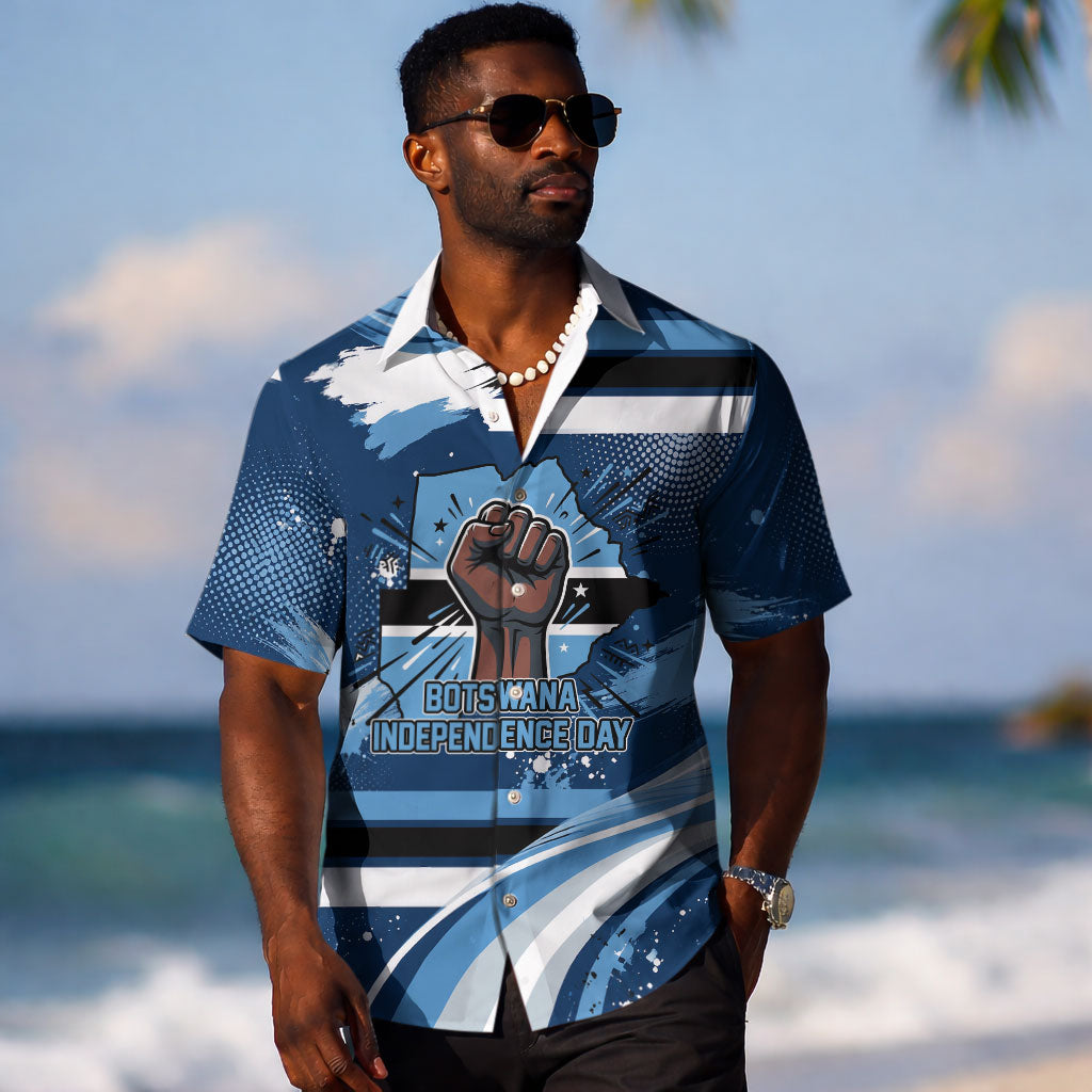 Botswana Independence Day Hawaiian Shirt Raised Fist Map Graphic With National Coat Of Arms