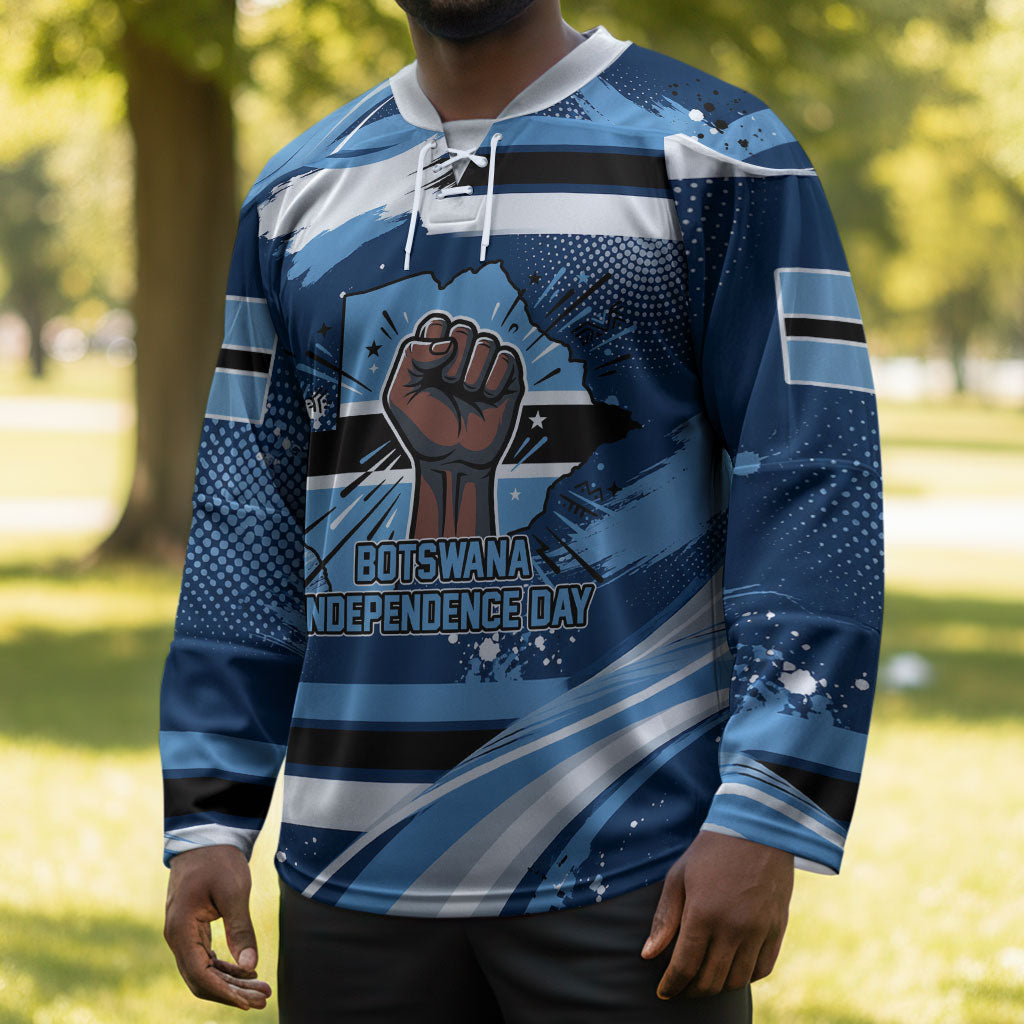 Botswana Independence Day Hockey Jersey Raised Fist Map Graphic With National Coat Of Arms