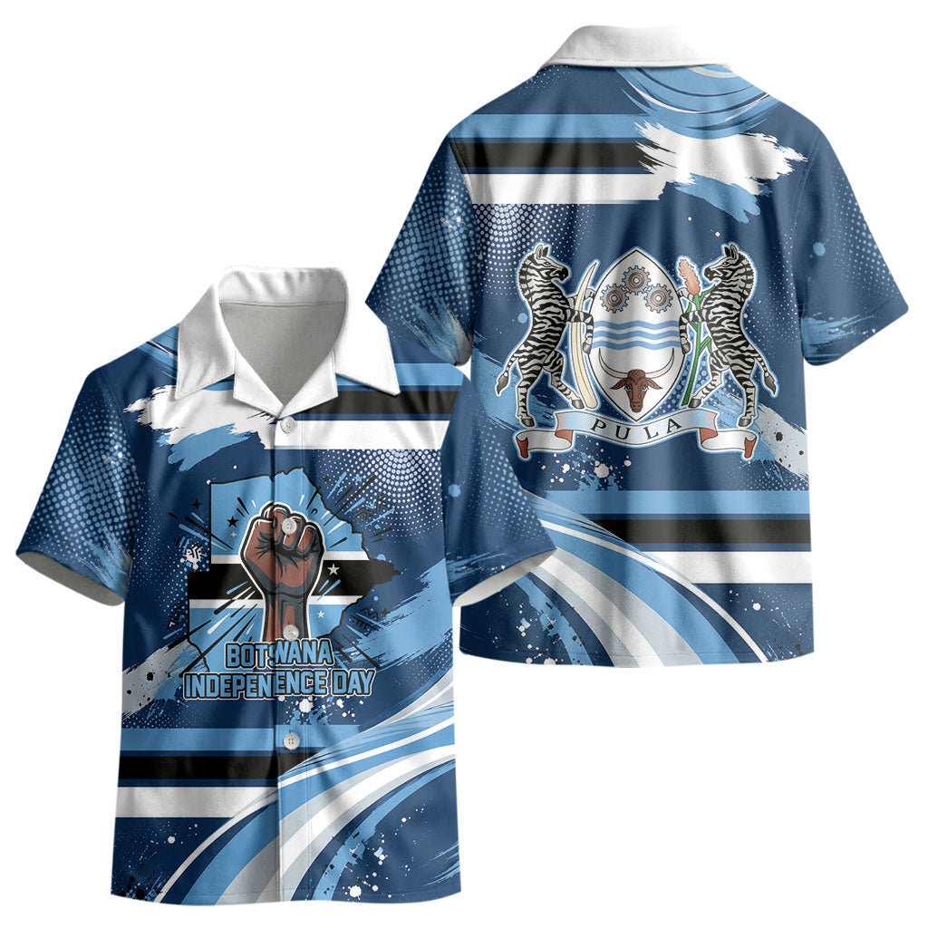 Botswana Independence Day Kid Hawaiian Shirt Raised Fist Map Graphic With National Coat Of Arms