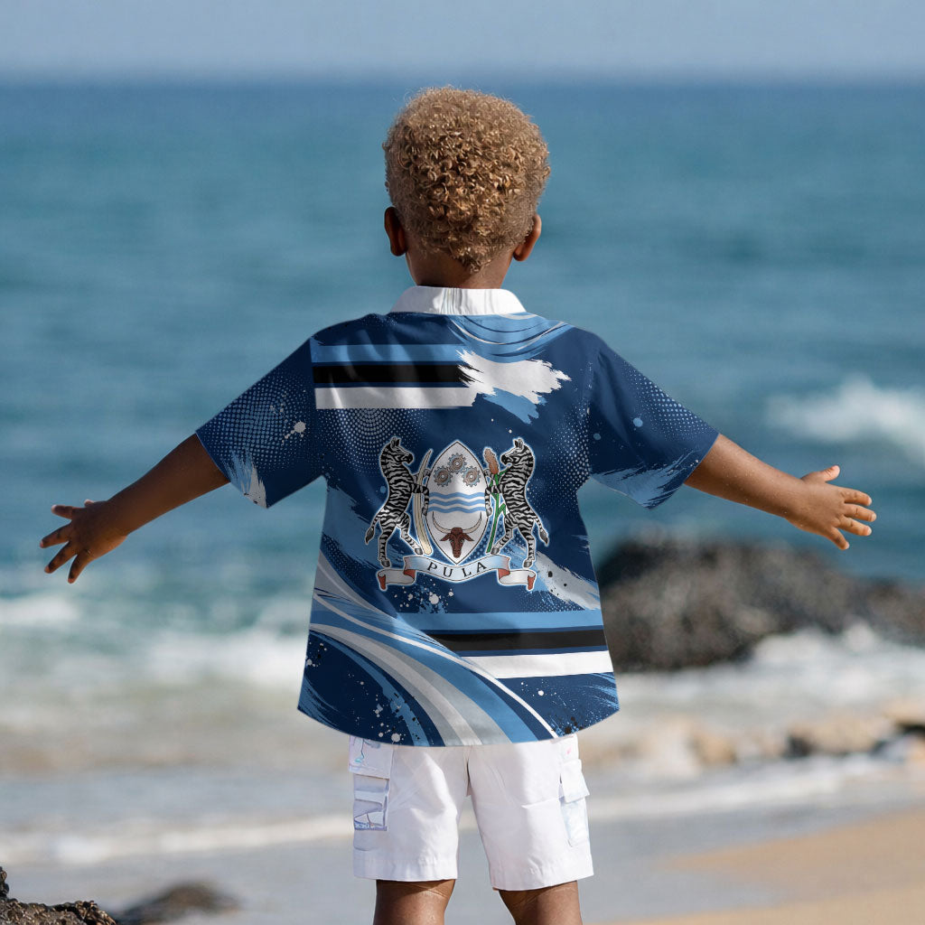 Botswana Independence Day Kid Hawaiian Shirt Raised Fist Map Graphic With National Coat Of Arms