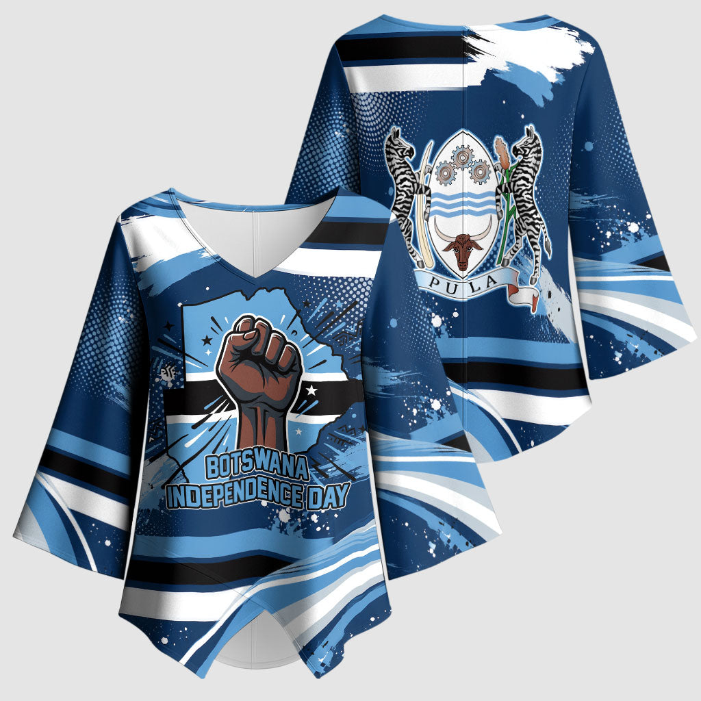 Botswana Independence Day Kimono Sleeve Blouse Raised Fist Map Graphic With National Coat Of Arms