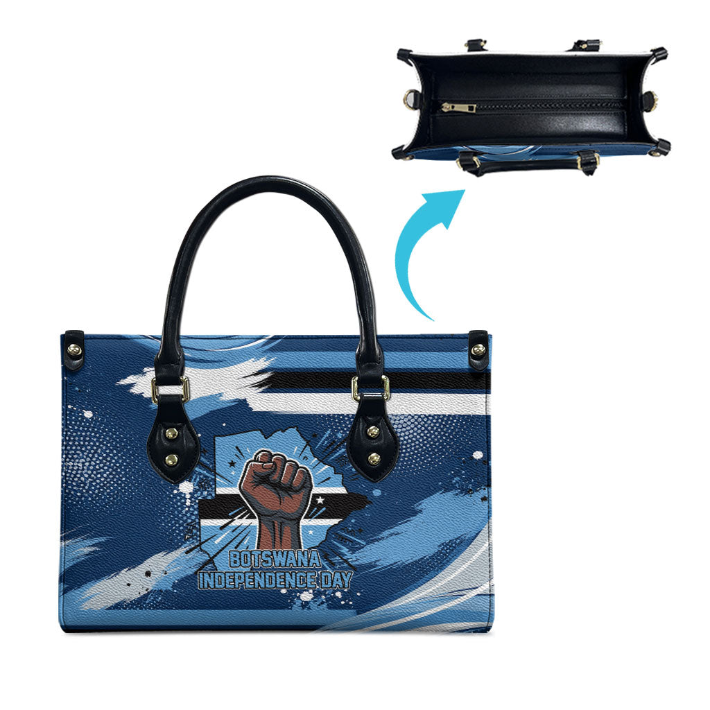 Botswana Independence Day Leather Bag Raised Fist Map Graphic With National Coat Of Arms