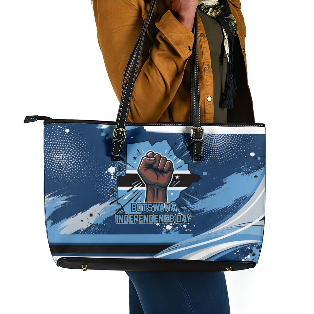 Botswana Independence Day Leather Tote Bag Raised Fist Map Graphic With National Coat Of Arms