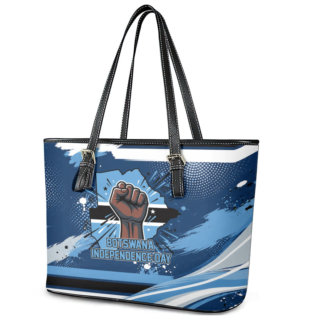 Botswana Independence Day Leather Tote Bag Raised Fist Map Graphic With National Coat Of Arms