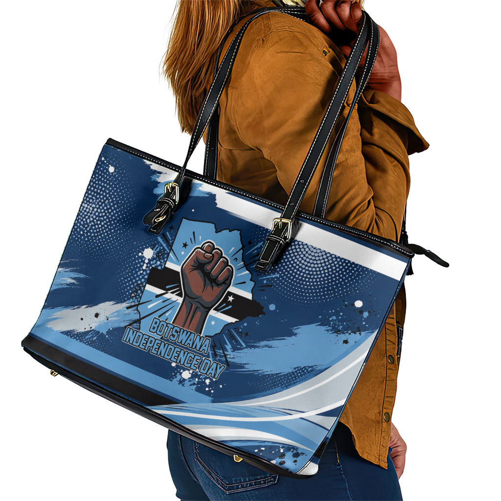 Botswana Independence Day Leather Tote Bag Raised Fist Map Graphic With National Coat Of Arms