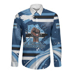 Botswana Independence Day Long Sleeve Button Shirt Raised Fist Map Graphic With National Coat Of Arms