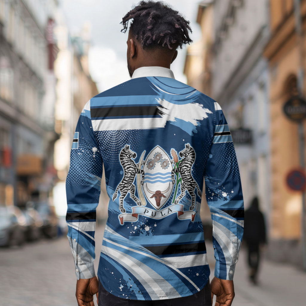 Botswana Independence Day Long Sleeve Button Shirt Raised Fist Map Graphic With National Coat Of Arms