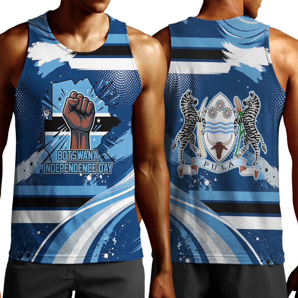 Botswana Independence Day Men Tank Top Raised Fist Map Graphic With National Coat Of Arms