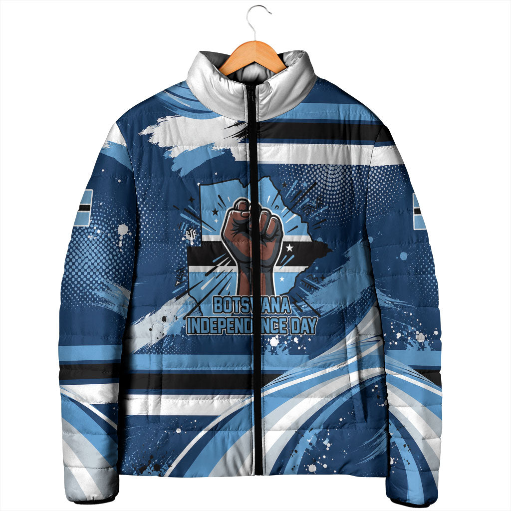 Botswana Independence Day Padded Jacket Raised Fist Map Graphic With National Coat Of Arms