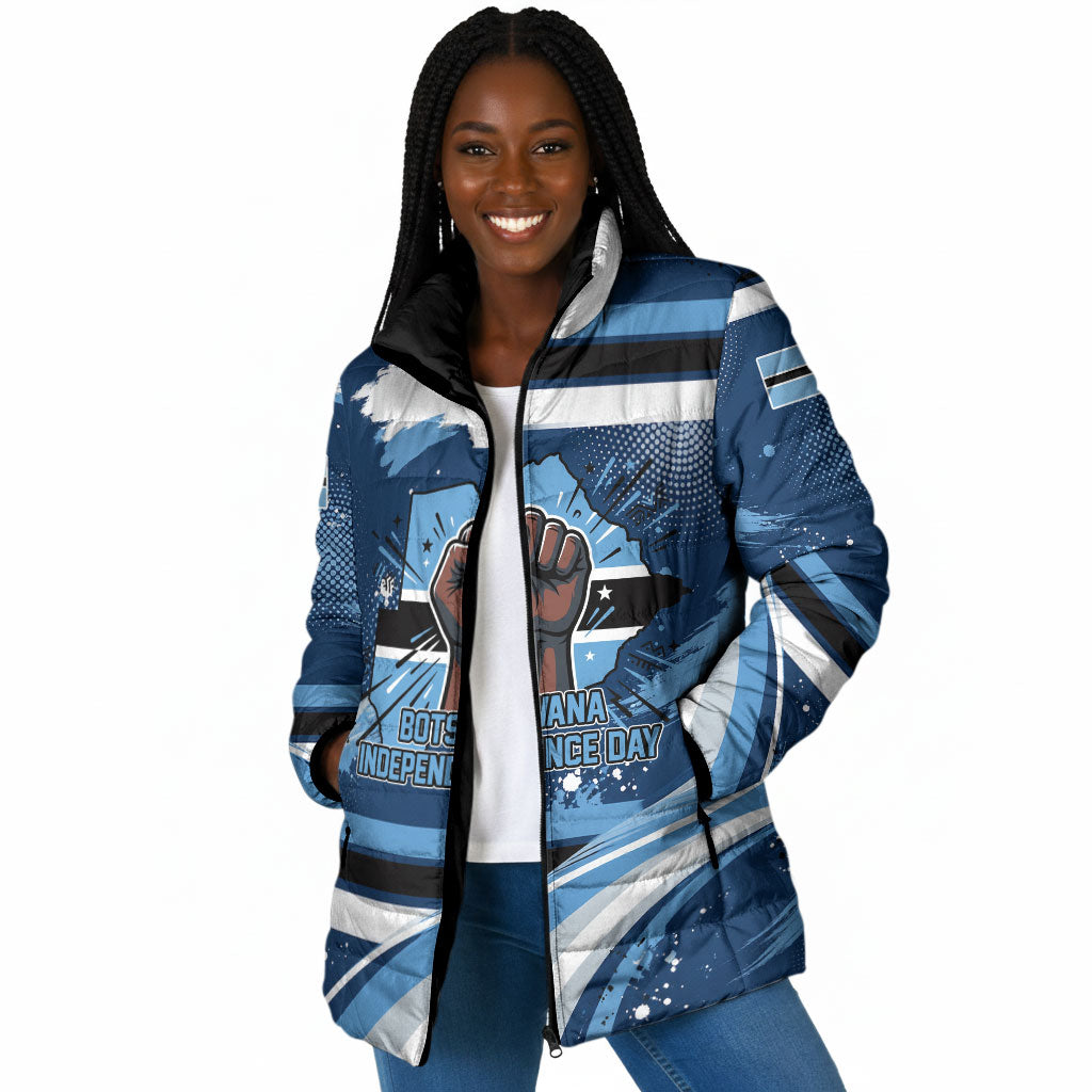 Botswana Independence Day Padded Jacket Raised Fist Map Graphic With National Coat Of Arms