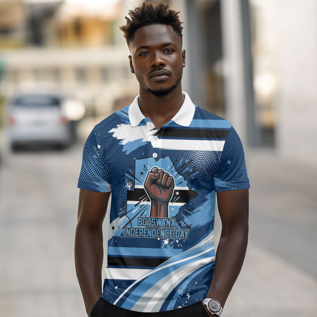 Botswana Independence Day Polo Shirt Raised Fist Map Graphic With National Coat Of Arms
