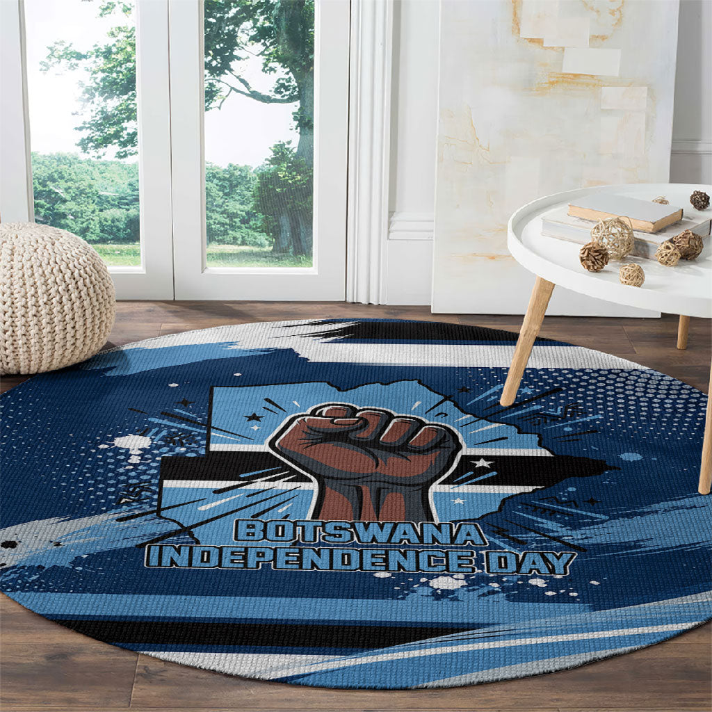 Botswana Independence Day Round Carpet Raised Fist Map Graphic With National Coat Of Arms