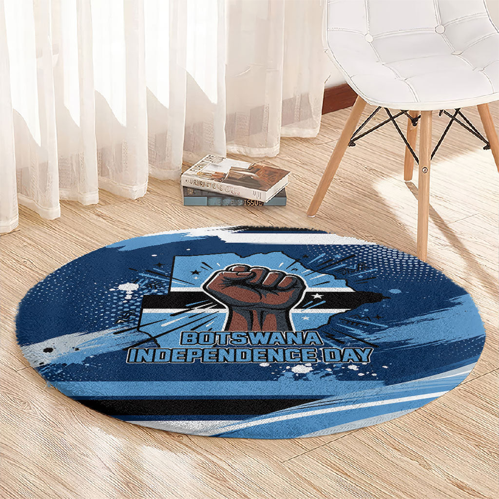 Botswana Independence Day Round Carpet Raised Fist Map Graphic With National Coat Of Arms