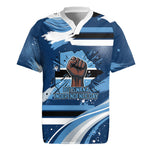 Botswana Independence Day Rugby Jersey Raised Fist Map Graphic With National Coat Of Arms