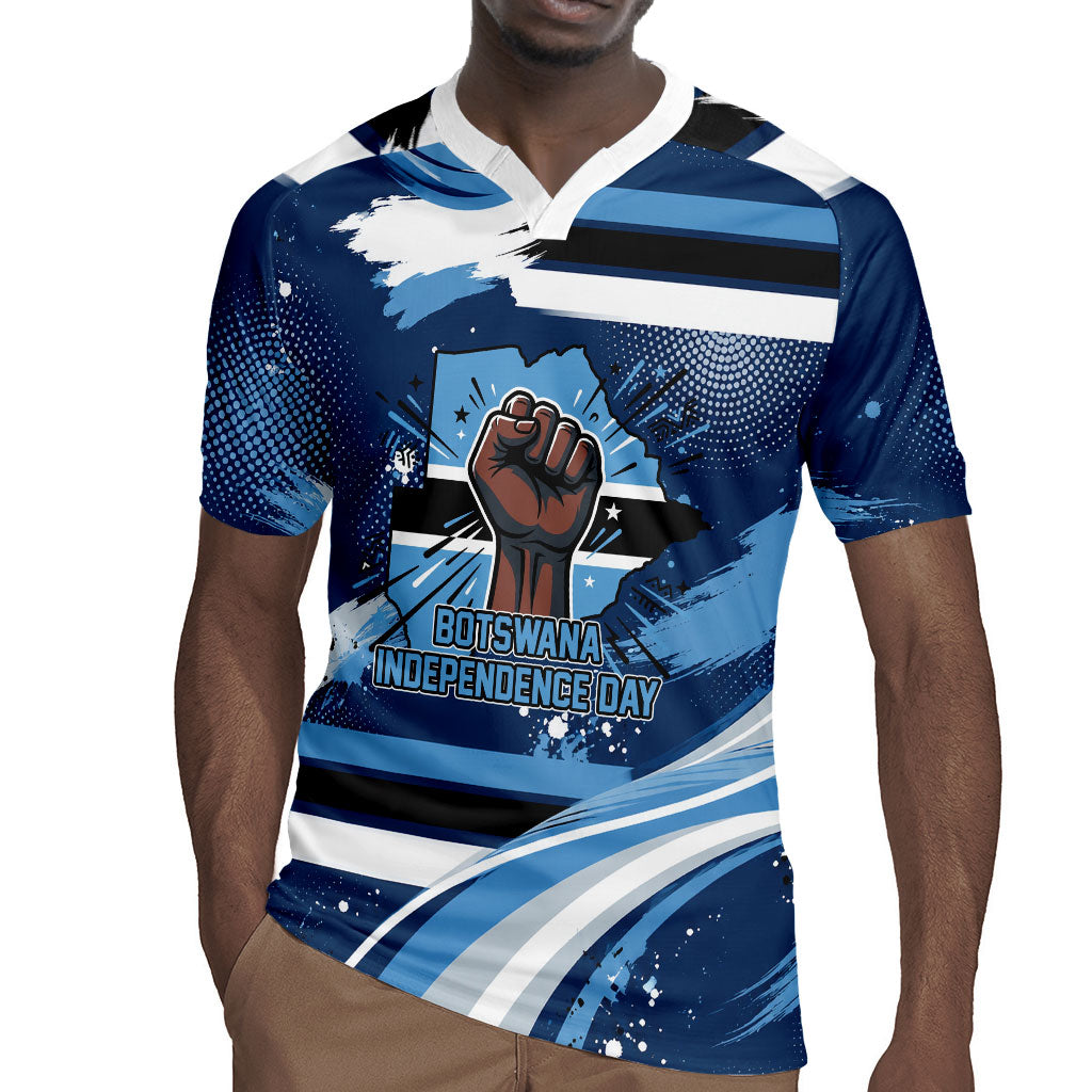 Botswana Independence Day Rugby Jersey Raised Fist Map Graphic With National Coat Of Arms