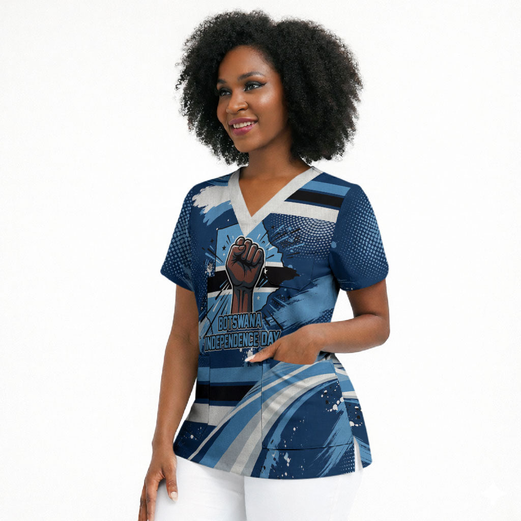 Botswana Independence Day Scrub Top Raised Fist Map Graphic With National Coat Of Arms