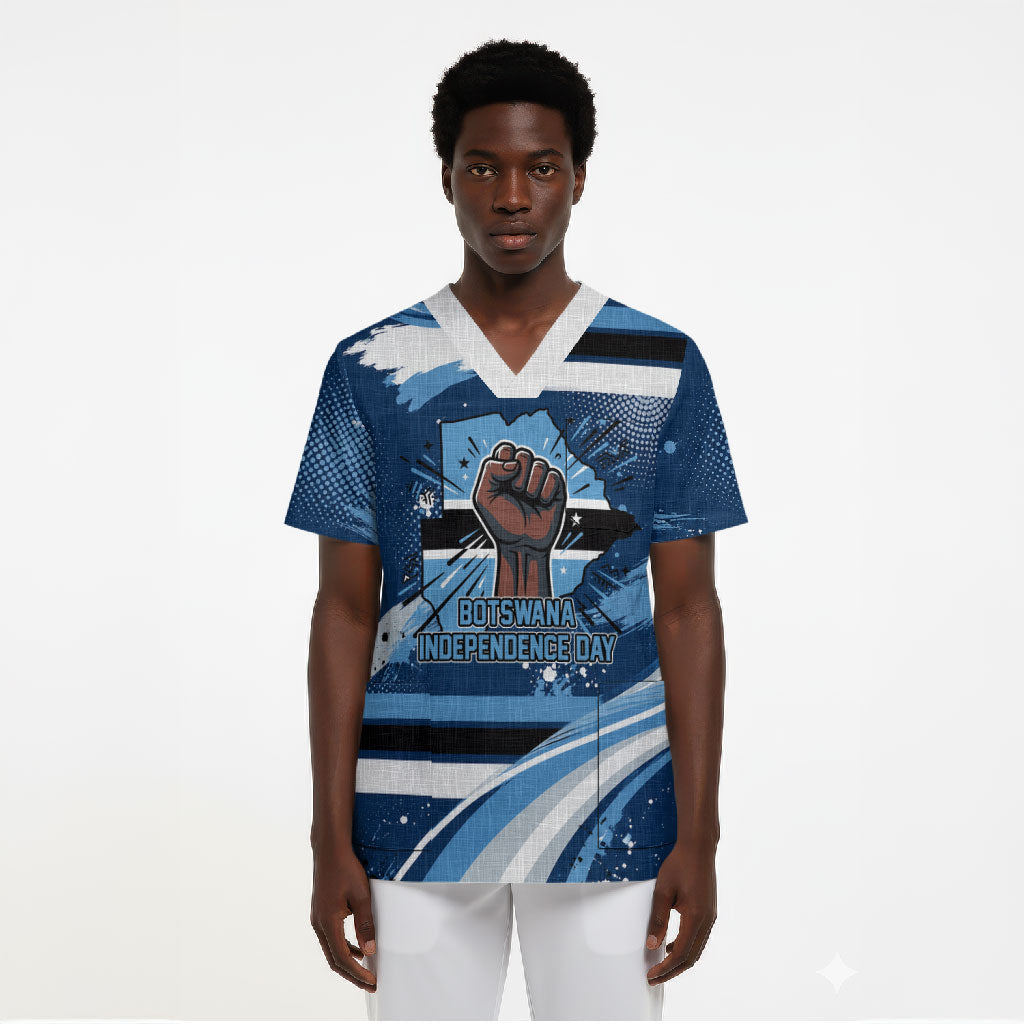 Botswana Independence Day Scrub Top Raised Fist Map Graphic With National Coat Of Arms