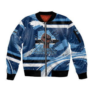 Botswana Independence Day Sleeve Zip Bomber Jacket Raised Fist Map Graphic With National Coat Of Arms