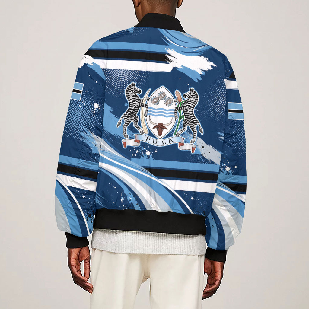 Botswana Independence Day Sleeve Zip Bomber Jacket Raised Fist Map Graphic With National Coat Of Arms