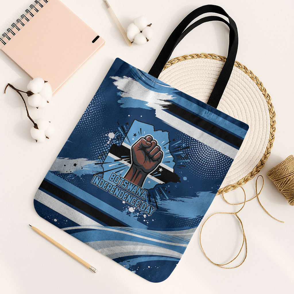 Botswana Independence Day Tote Bag Raised Fist Map Graphic With National Coat Of Arms