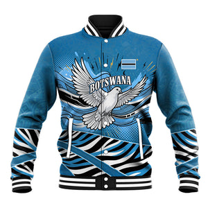 Botswana Independence Day Baseball Jacket Flying Dove Graphic Zebra Portrait Flag Map