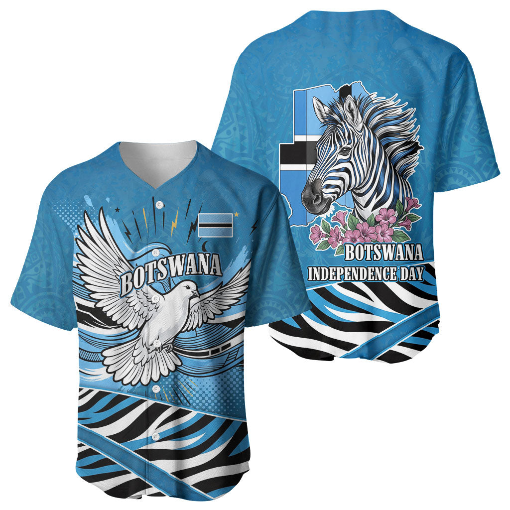 Botswana Independence Day Baseball Jersey Flying Dove Graphic Zebra Portrait Flag Map