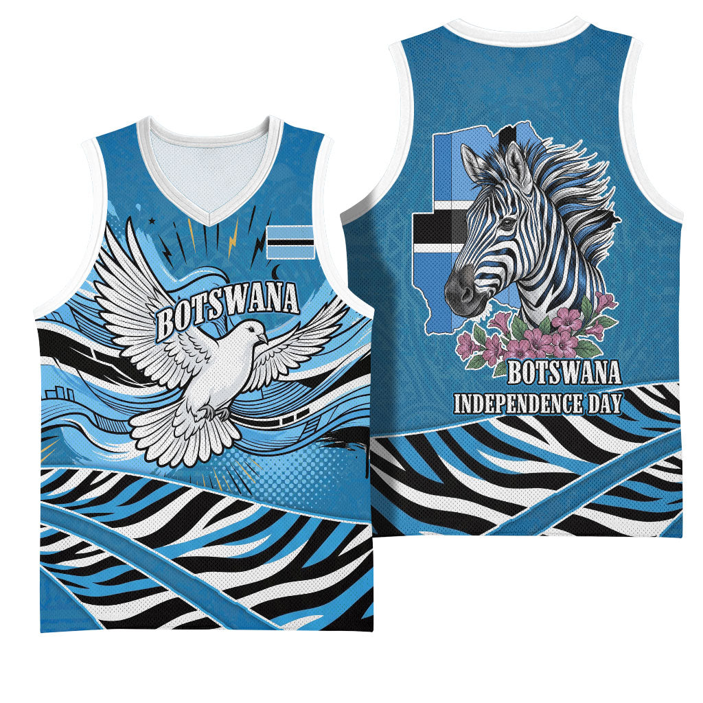 Botswana Independence Day Basketball Jersey Flying Dove Graphic Zebra Portrait Flag Map