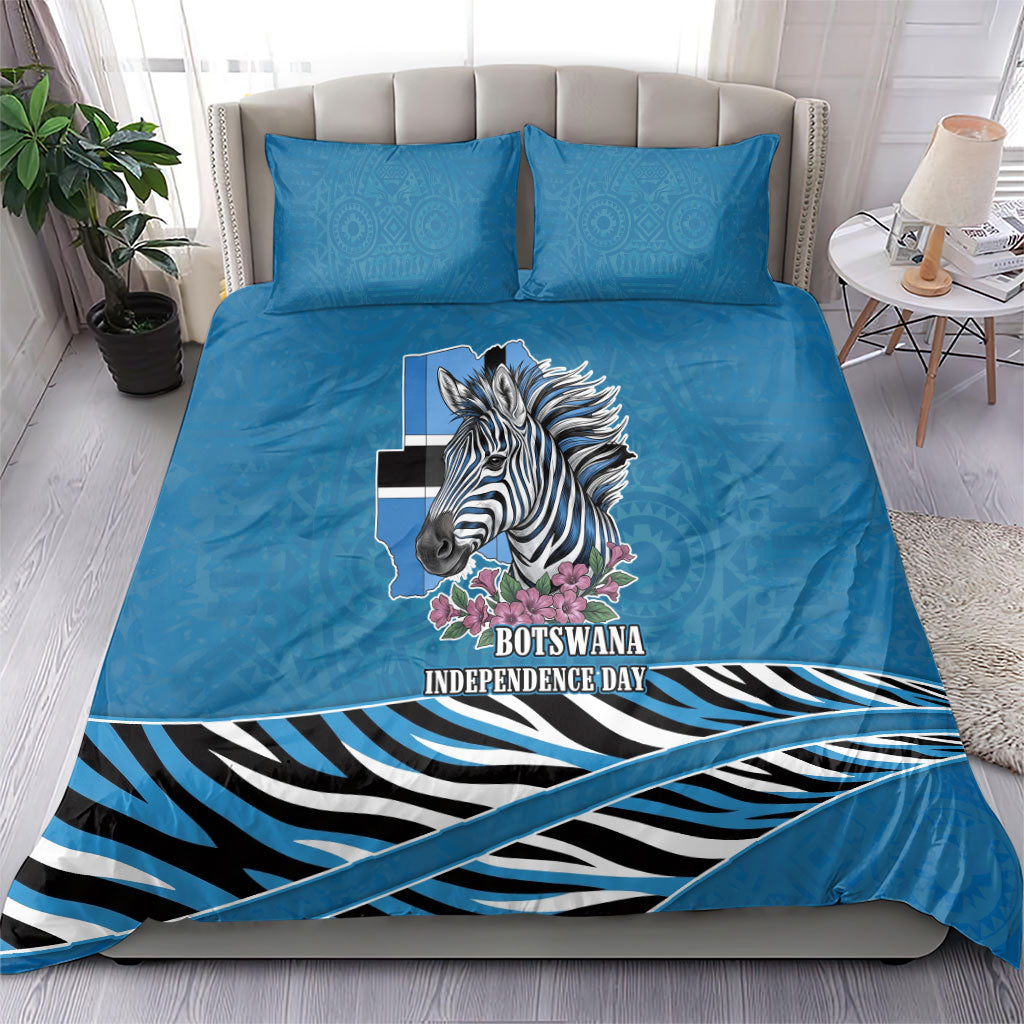 Botswana Independence Day Bedding Set Flying Dove Graphic Zebra Portrait Flag Map